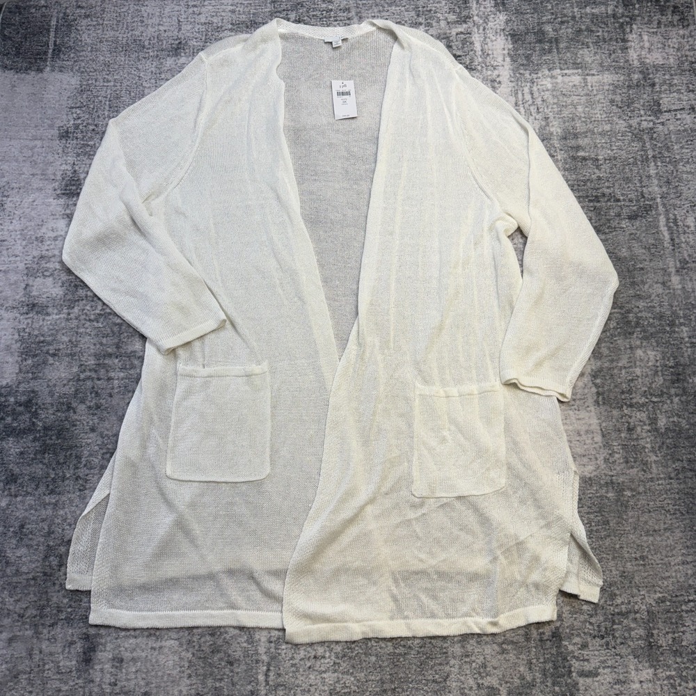 J Jill Cardigan Sweater Women 3X White Open Knit Linen Beach Coverup Coastal NEW